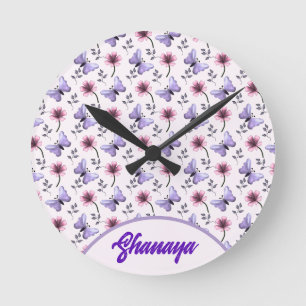 Personalisiertes Frühlings-Schmetterling-Blumenges Runde Wanduhr