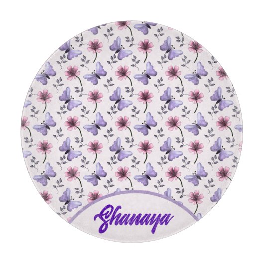 Personalisiertes Frühlings-Schmetterling-Blumenges Schneidebrett (Vorderseite)