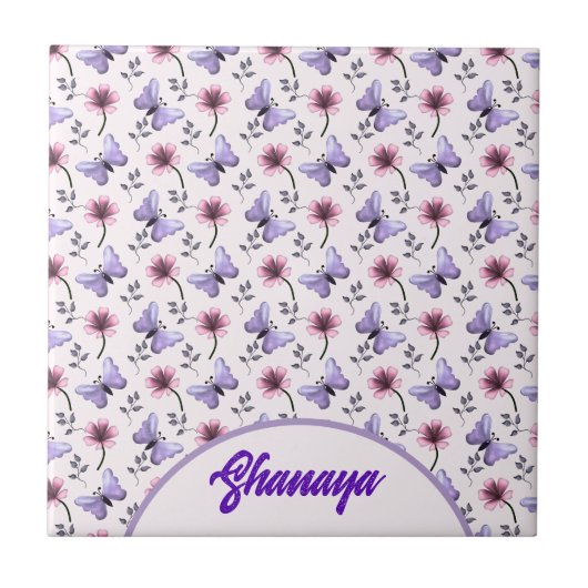 Personalisiertes Frühlings-Schmetterlings-Blumenge Fliese (Vorderseite)