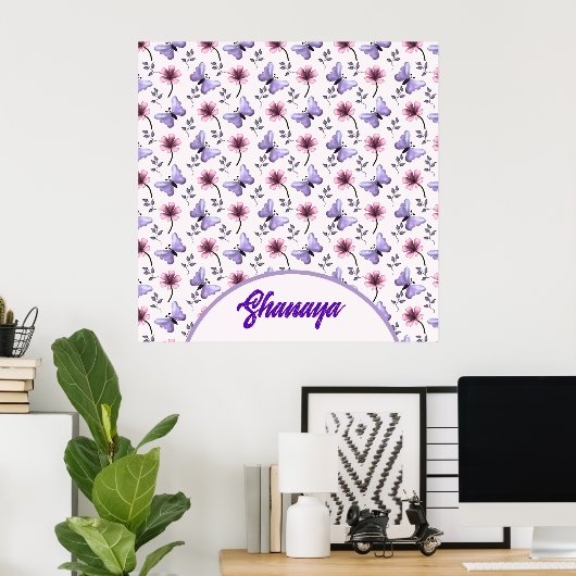 Personalisiertes Frühlings-Schmetterlings-Blumenge Poster (Heimbüro)