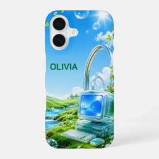 Personalisiertes Frutiger Aero Name iPhone 16 Case Hülle