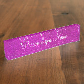 Personalisiertes funkelnd rosa Glitzer Schreibtisc Namensplakette (Seite)