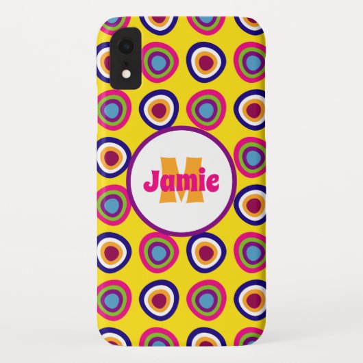 Personalisiertes Funky Circles-Muster auf Gelb Case-Mate iPhone Hülle (Rückseite)