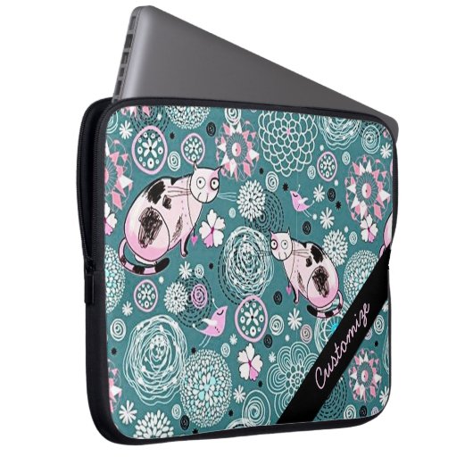 Personalisiertes Funky Pink Cat Pattern Laptop-Sie Laptopschutzhülle (Vorne Rechts)