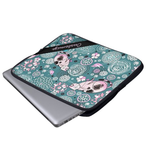 Personalisiertes Funky Pink Cat Pattern Laptop-Sie Laptopschutzhülle (Vorne Knopf)