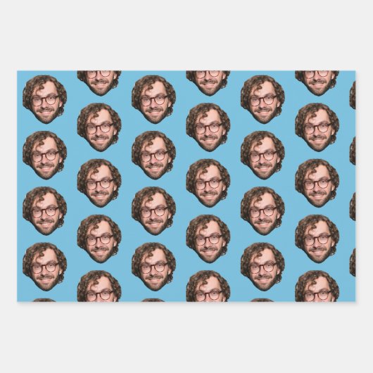 Personalisiertes Funny Blue Custom Face Foto Geschenkpapier Set (Vorderseite 3)