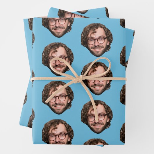 Personalisiertes Funny Blue Custom Face Foto Geschenkpapier Set (Beispiel)