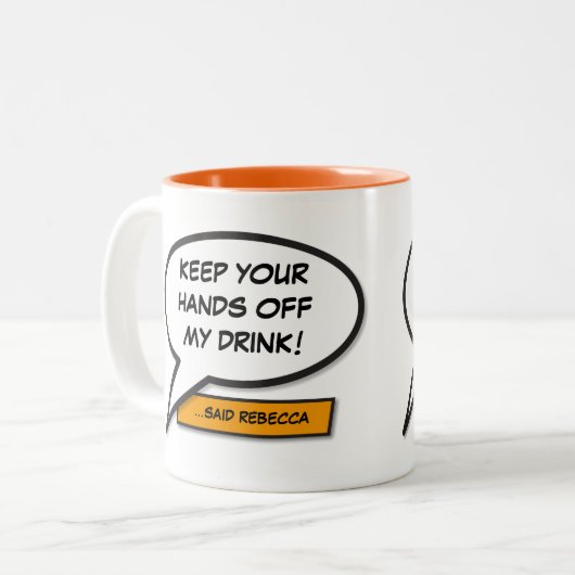 Personalisiertes Funny Comic Buchsprechblase Zweifarbige Tasse (Vorderseite Links)
