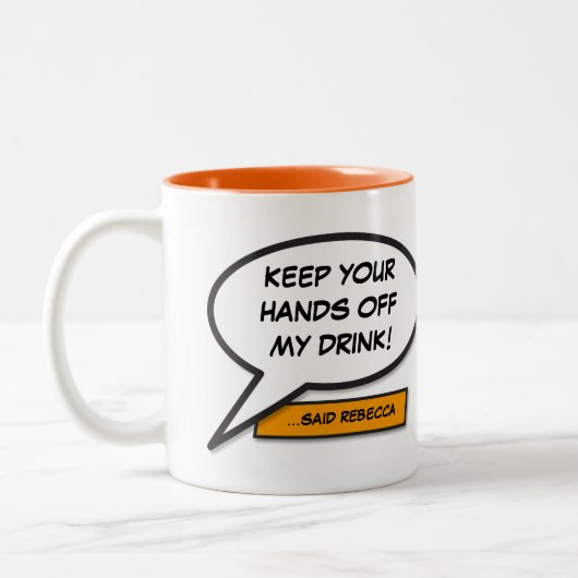Personalisiertes Funny Comic Buchsprechblase Zweifarbige Tasse (Links)