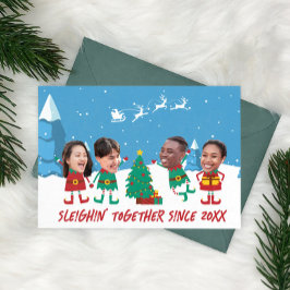 Personalisiertes Funny Face Foto Weihnachtself Feiertagskarte