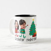 Personalisiertes Funny Face Foto Weihnachtself Zweifarbige Tasse (Vorderseite Links)