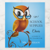 Personalisiertes Funny Owl Teacher Weinlabel Weinetikett (Einzelnes Label)