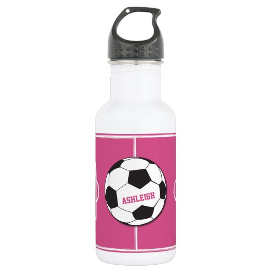 Personalisiertes Fußball-Ball-und Feld-Rosa Trinkflasche (Vorderseite)
