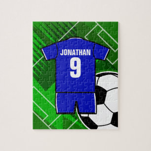 Personalisiertes Fußball-Jersey-Blau mit Weiß Puzzle