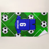 Personalisiertes Fußball-Jersey-Blau mit Weiß Strandtuch (Vorderseite)