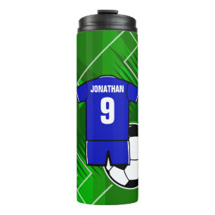 Personalisiertes Fußball-Jersey-Blau mit Weiß Thermosbecher