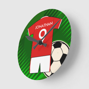 Personalisiertes Fußball-Jerseyrot und -WEISS Runde Wanduhr