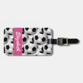 Personalisiertes Fußball-Kugelmuster Rosa Gepäckanhänger (Vorderseite horizontal)