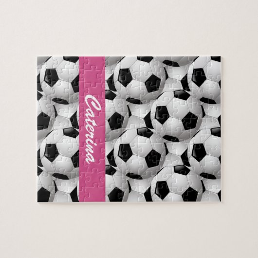 Personalisiertes Fußball-Kugelmuster Rosa Puzzle (Horizontal)