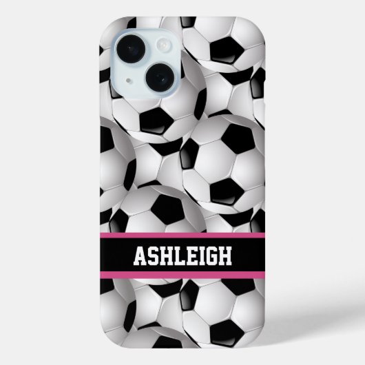 Personalisiertes Fußball-Kugelmuster Schwarz Rosa  Case-Mate iPhone Hülle (Rückseite)