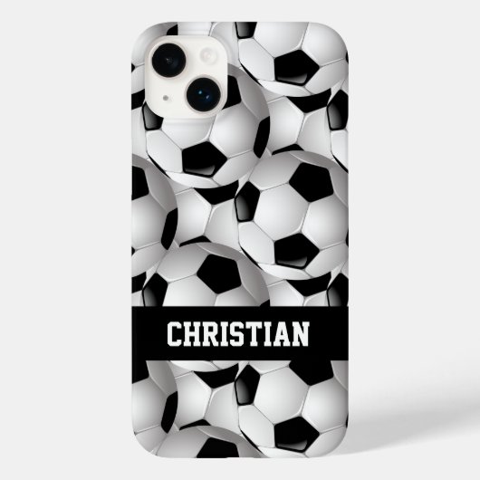 Personalisiertes Fußballball-Muster Schwarz-weiß Case-Mate iPhone Hülle (Rückseite)