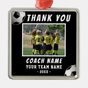 Personalisiertes Fußballtrainer-Team-Foto-Danke Ornament Aus Metall