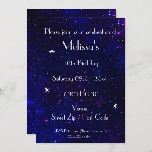 Personalisiertes Galaxy-Party Einladung (Vorne/Hinten)