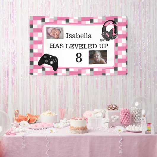 Personalisiertes Gaming zum Thema Rosa Geburtstag Banner (Party)