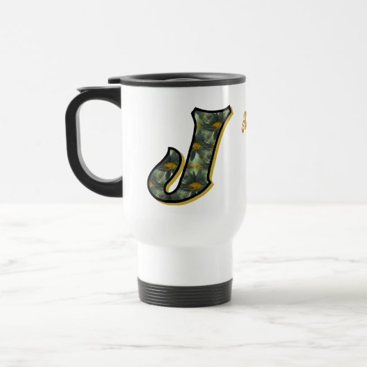 Personalisiertes Gänseblümchen-Monogramm Anfangsbu Reisebecher (Links)