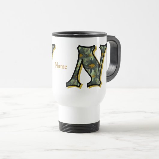 Personalisiertes Gänseblümchen-Monogramm Anfangsbu Reisebecher (VorderseiteRechts)