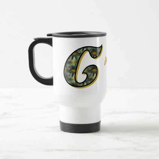 Personalisiertes Gänseblümchen-Monogramm Anfangsbu Reisebecher (Links)