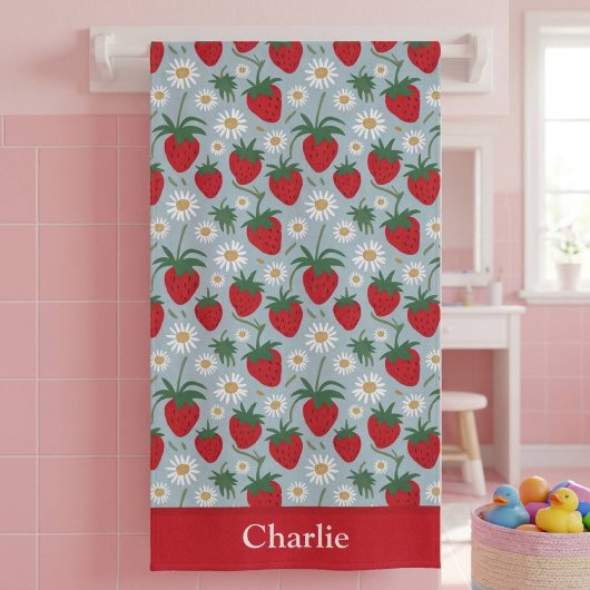 Personalisiertes Gänseblümchen und Erdbeeren Kinde Badehandtuch