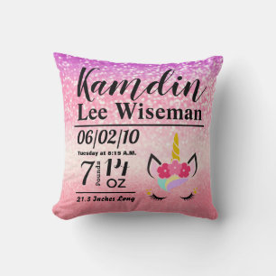 Personalisiertes Geburt-Einhorn-Ombre-Glitter-Kiss Kissen