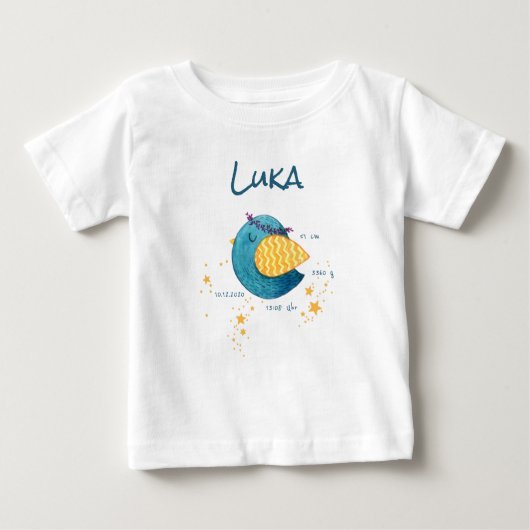 Personalisiertes Geburtsdaten Baby T-shirt (Vorderseite)
