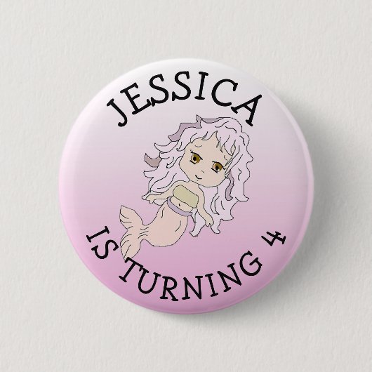 Personalisiertes Geburtstag Mädchen Rosa Meerjungf Button (Vorderseite)