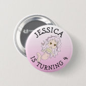 Personalisiertes Geburtstag Mädchen Rosa Meerjungf Button (Vorne & Hinten)