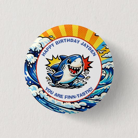 Personalisiertes Geburtstags-Nautik-Pop-Art Button (Vorderseite)