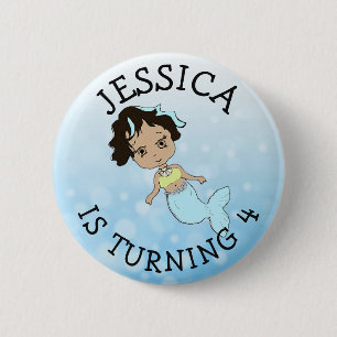 Personalisiertes Geburtstagsmädchen Blaue Meerjung Button