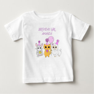 Personalisiertes Geburtstagsmädchen Lama, Kätzchen Baby T-shirt