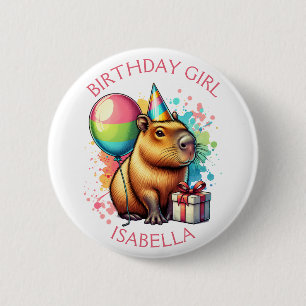 Personalisiertes Geburtstagsmädchen mit rosa Capyb Button