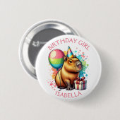 Personalisiertes Geburtstagsmädchen mit rosa Capyb Button (Vorne & Hinten)