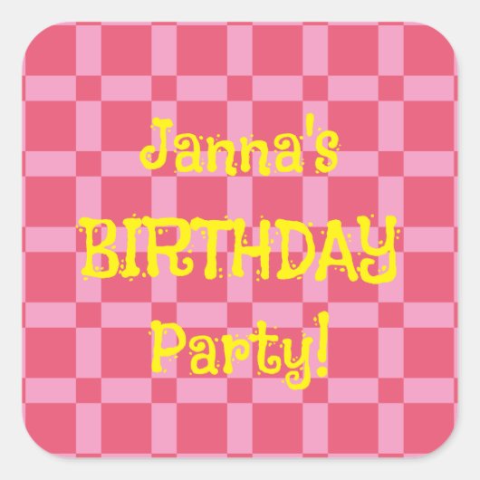 Personalisiertes Geburtstagsparteienrosa Prüfmuste Quadratischer Aufkleber (Vorderseite)
