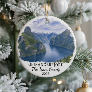 Personalisiertes Geirangerfjord-Keramik-Ornament, Keramik Ornament