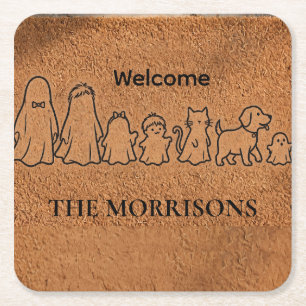 Personalisiertes Geisterfamilien-Monogramm-Hallowe Rechteckiger Pappuntersetzer