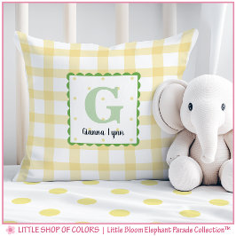 Personalisiertes gelbes Gingham-Monogramm-Kinderzi Kissen