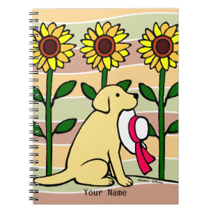 Personalisiertes gelbes Labrador mit Sonnenblumen Notizblock