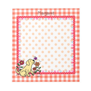 Personalisiertes gelbes Labrador u. Grün Notizblock