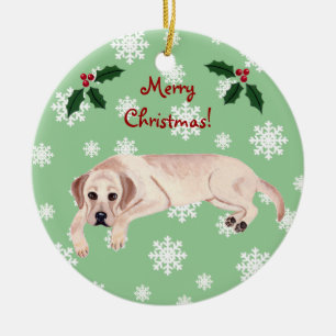 Personalisiertes gelbes Labrador-Weihnachten Keramikornament