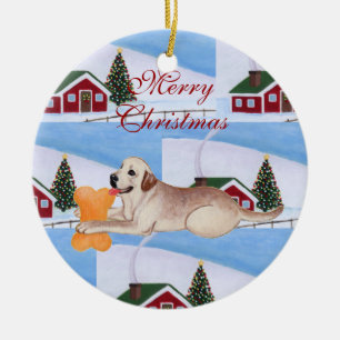 Personalisiertes gelbes Labrador-Weihnachten Keramikornament