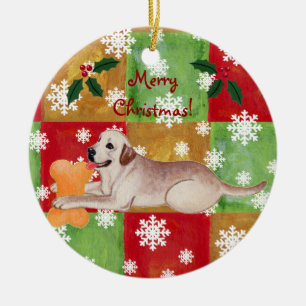 Personalisiertes gelbes Labrador-Weihnachtsmosaik Keramikornament